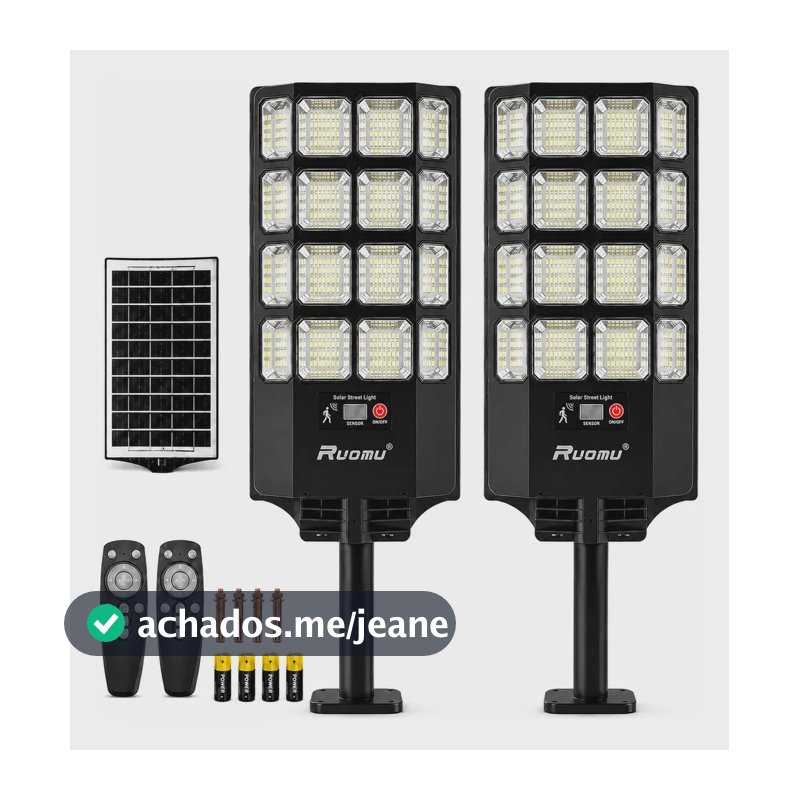 Kit 2 Luminaria Poste Solar 1800w Jardim Forte Com Sensor