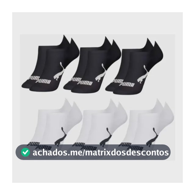 Kit 6 Pares Meia Sapatilha Puma Cano Baixo Original Algodão