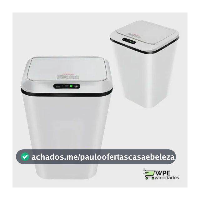 Lixeira Inteligente Automática com Sensor Infravermelho Recarregável USB até 30cm para Escritório, 16 Litros Branca