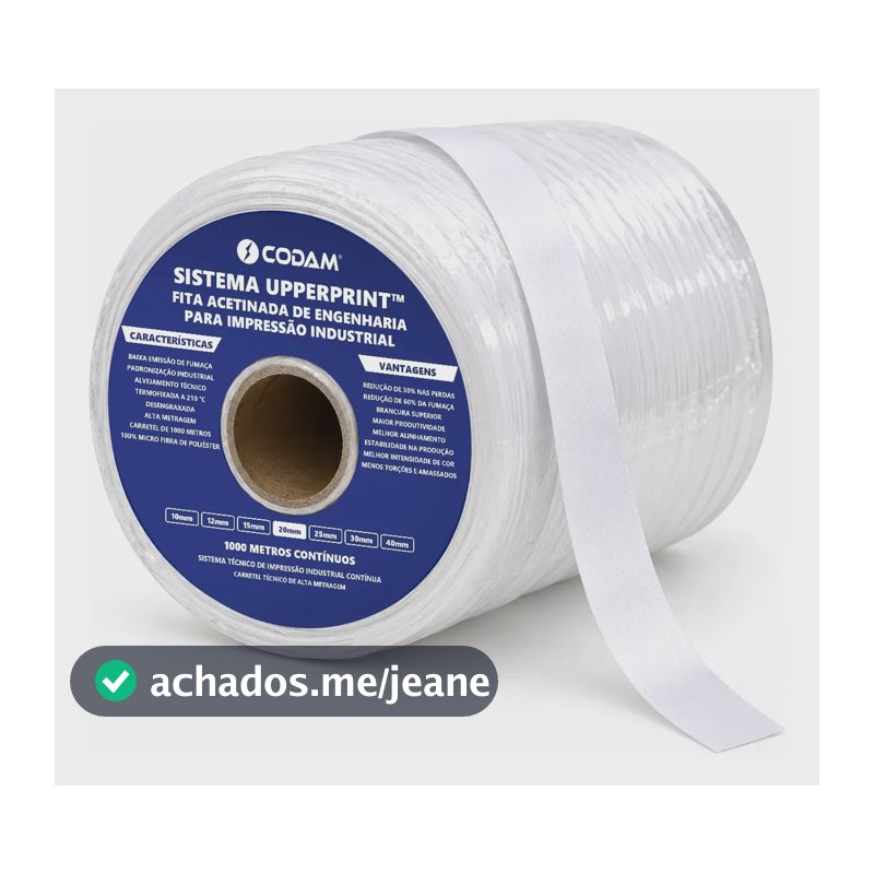 Fita Acetinada 1000m 20mm Branca Sublimação Cordão Carretel Branco