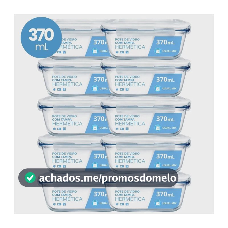 Kit 10 Pote Vidro Hermético Marmita 370ml Micro-ondas Freezer Forno Organização Geladeira