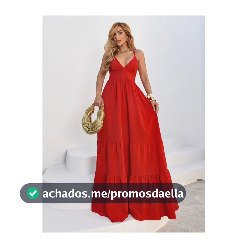 Vestido Longo Feminino Floral Estampado Alcinha Decote Verão Vermelho Cor 36 - 42
