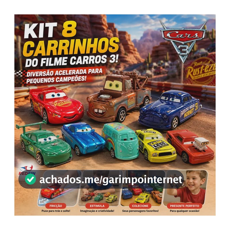 Kit 8 Carrinhos miniatura Fricção brinquedo Filme Carros 3 Redfin Relâmpago Mcqueen Cor Colorido Marca Redfin
