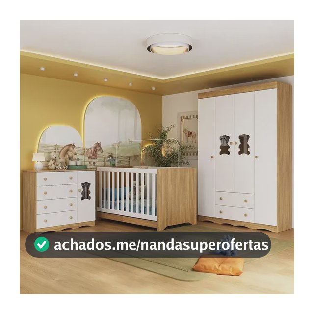 Quarto de Bebê Completo com Berço Americano 3 em 1 Doçura Multimóveis MP4646 Madeirado/Branco