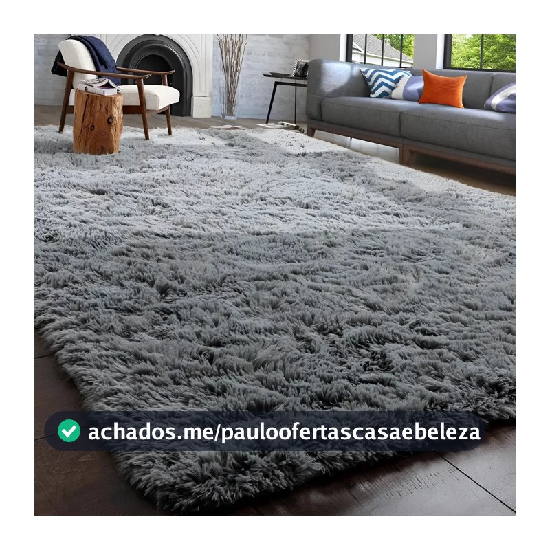 Tapete Decorativo Felpudo 2,00x1,50 Sala Quarto Escritório Cor Cinza Liso Pelo Alto Casa Laura Enxovais