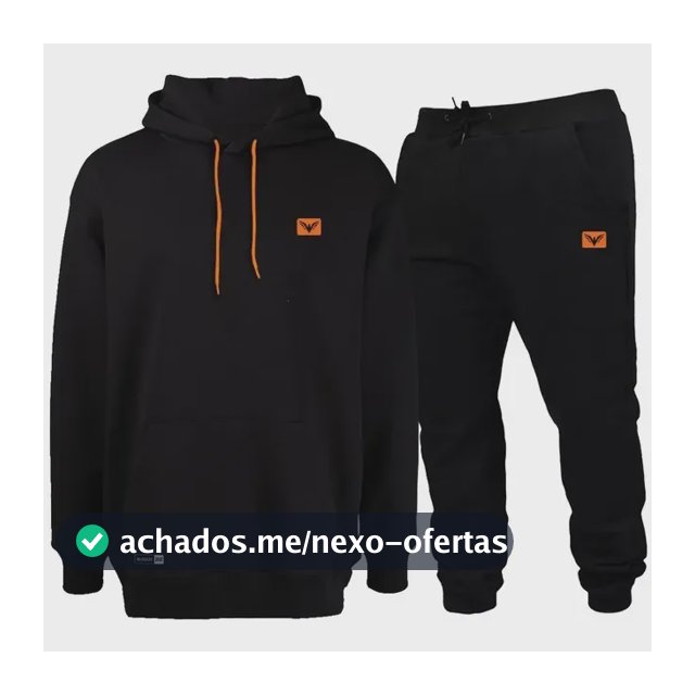 Conjunto De Frio Moletom Com Capuz Canguru Flanelado Preto