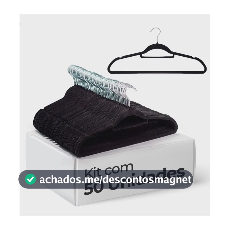 Vittak Kit 50 Cabides Veludo De Roupa Antideslizante Slim Adulto Cor Preto