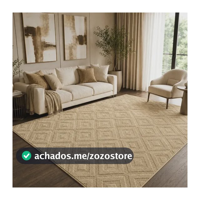 Tapete Sala 2,0x1,5m Geométrico Alto Relevo Antiderrapante 2 M 1.5 M Bege