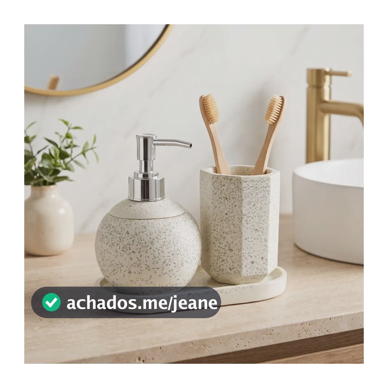 Kit Lavabo 3 Peças Orbê Resina Mineral Artesanal Banheiro Branco