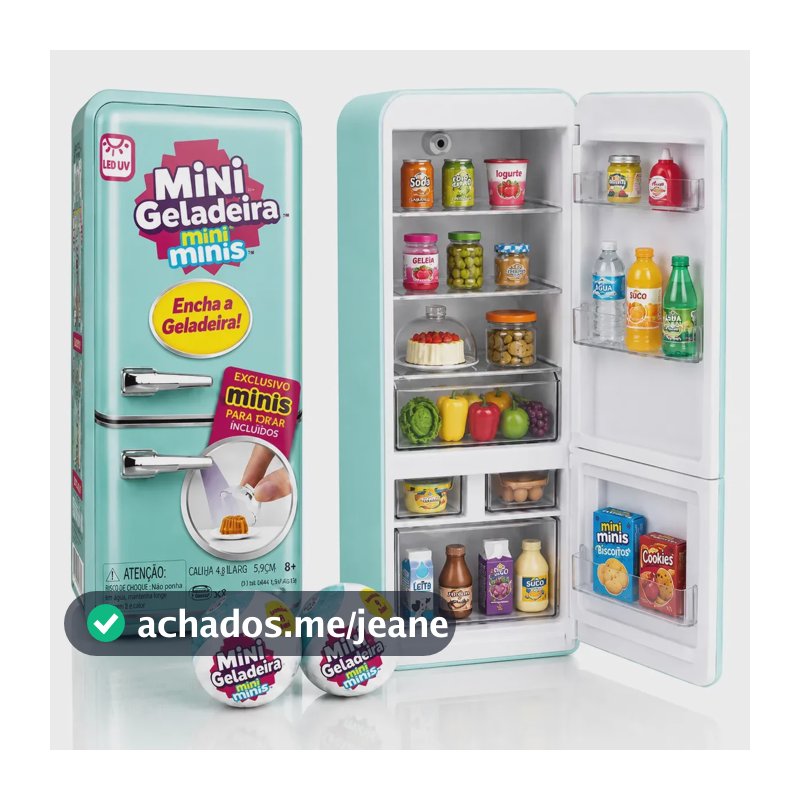 Mini Geladeira De Brinquedo Infantil Minis + 2 Cap Surpresa Azul-turquesa