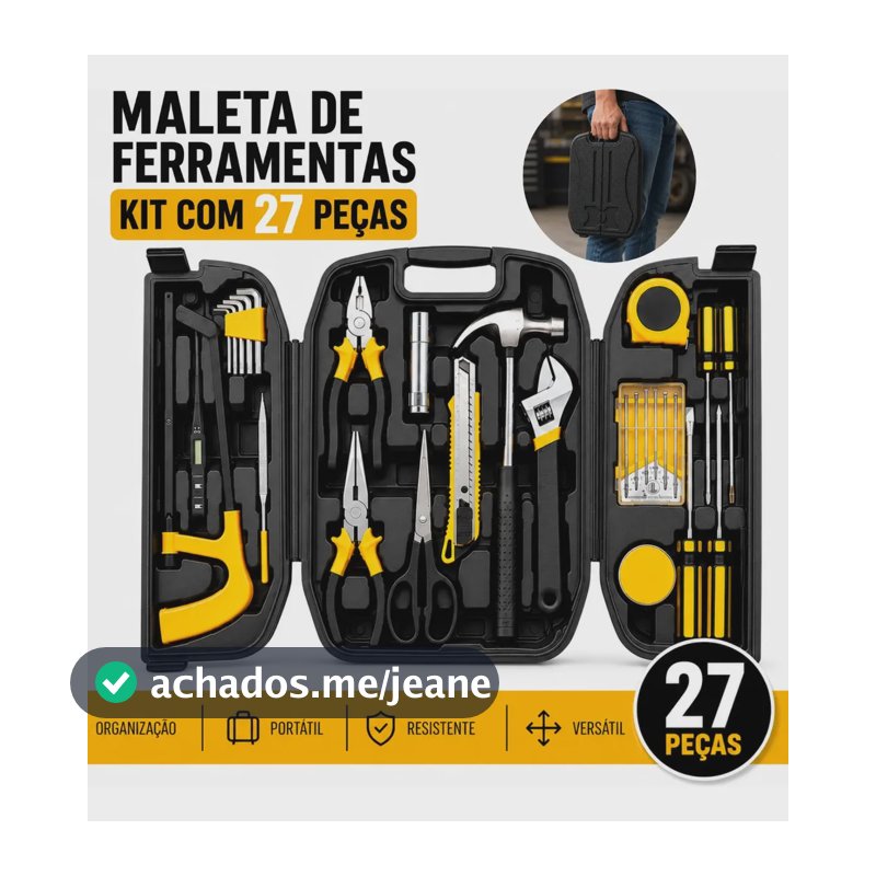 Kit De Ferramentas 27 Peças Com Maleta Completo Jogo De Ferramentas Para Casa Reparos Manutenção Móveis E Emergências Prático Versátil