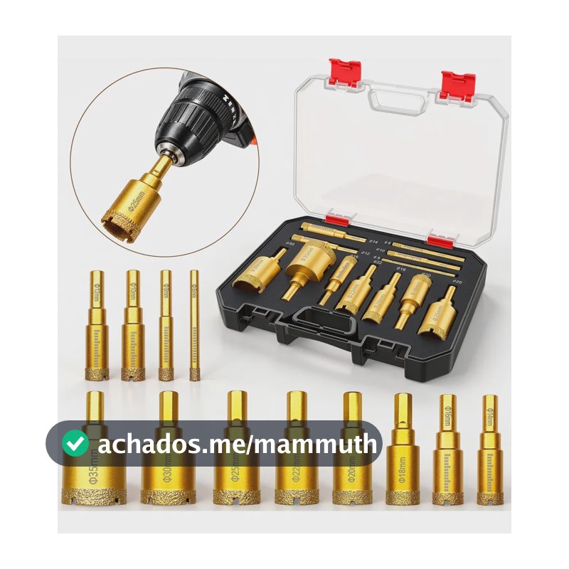 Kit 12 Serra Copo Diamante 6-35mm Vidro Cerâmica Porcelanato
