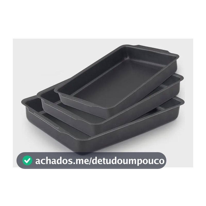 Jogo Assadeira Retangular Antiaderente 3 Peças Nacional Cor Preto