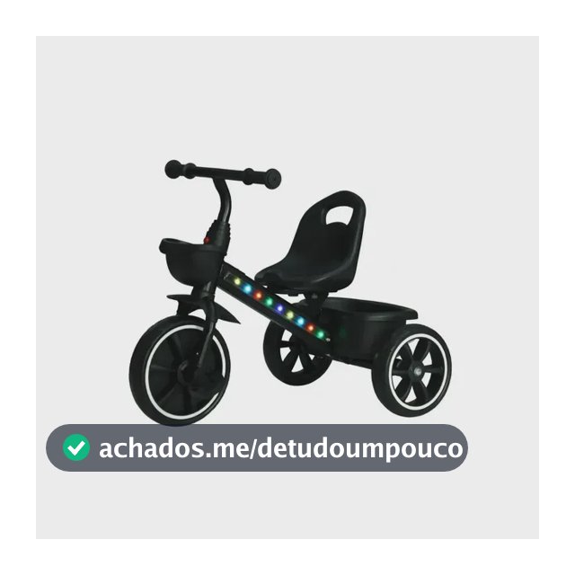 Triciclo Motoca Infantil Com Pedal LED Cestinha 3 Rodas Até 25kg Picolé Maxi Baby - Preto