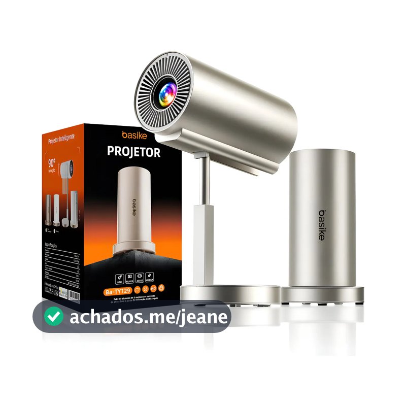 Projetor Basike Inteligente Telescópico com Wi-Fi e Bluetooth, Full HD 4K para Cinema e Jogos