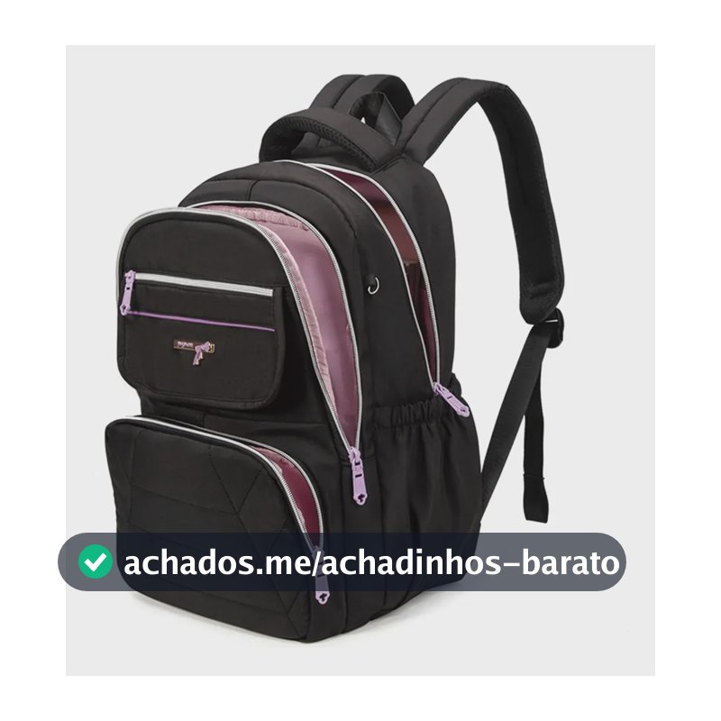 Mochila Feminina Escolar Reforçada Para Notebook Preta Preto