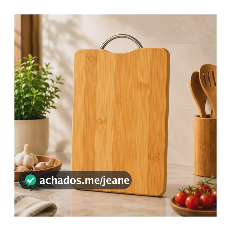 Tábua De Bambu Gourmet Premium Alça Em Aço Antibacteriana Liso Marrom-claro