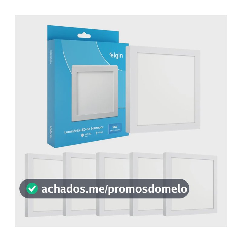 Kit 5 Painel Plafon Led Sobrepor Quadrado 18w Branco Frio