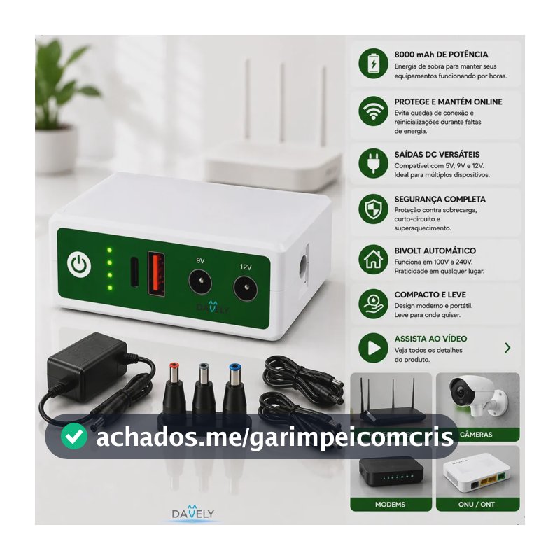 Mini Nobreak Dc Ups 9v 12v Bivolt Para Roteador Câmeras E Modems 8000mAh Roteador Modem Câmera ONU DC UPS Bivolt Backup Energia Autonomia Para Equipamentos Davely