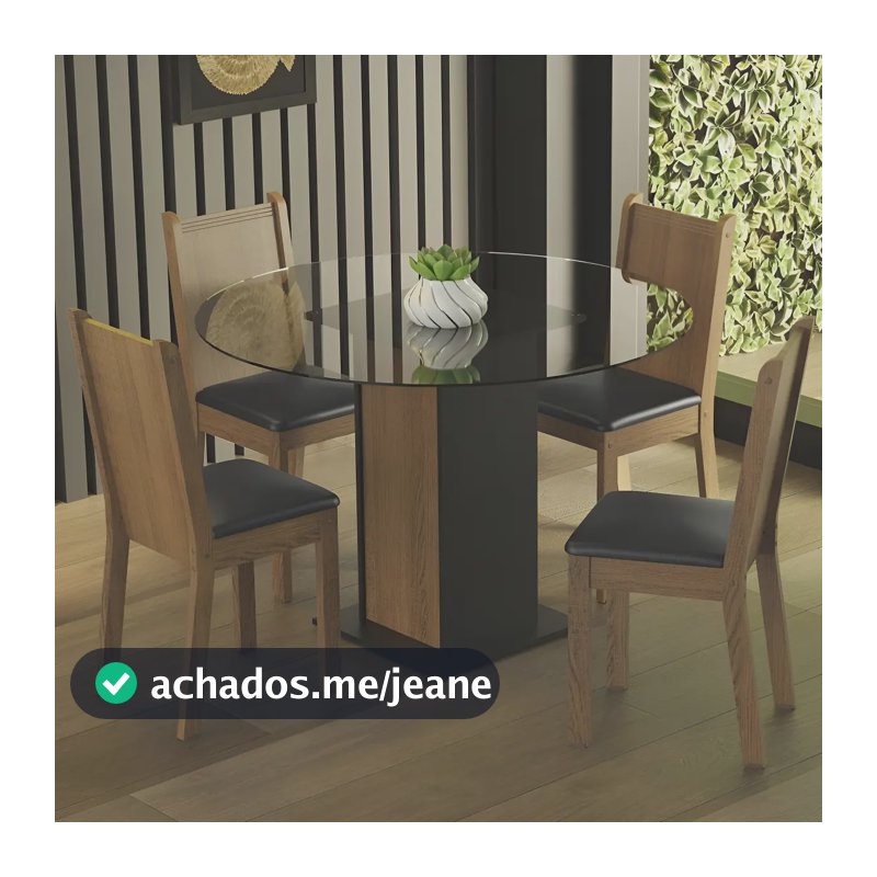 Conjunto Sala Jantar Débora Madesa Mesa Tam Vid Red 4 Cad Pr Preto/rustic
