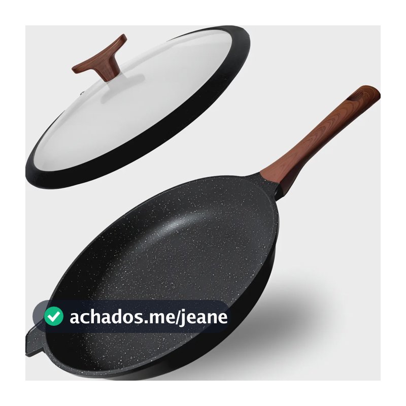 Frigideira Antiaderente Cerâmica 32cm Aristus Tampa Com Borda De Silicone Cabo Antitérmico Compatível Com Fogão A Gás E Indução Revestimento Premium Linha Luxury Induction - Wood Black