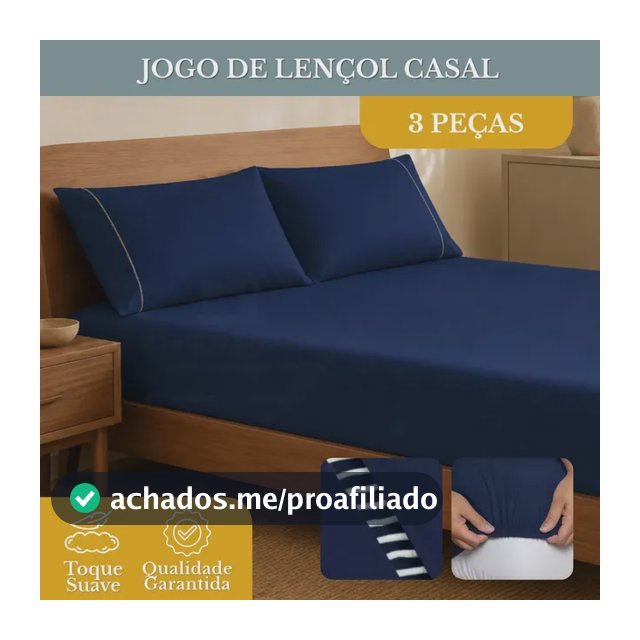 Jogo de Lençol Casal 3 Peças 400 Fios Micropercal Azul-marinho Elástico