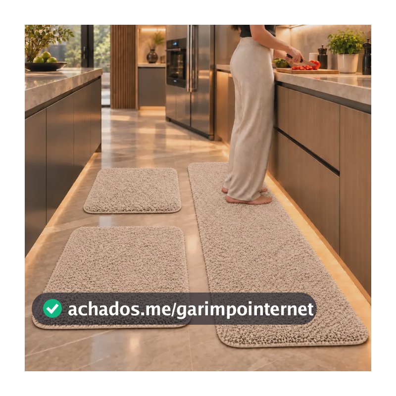 Tapete Cozinha Quarto Soft Jogo 3 Peças Antiderrapante Macio 1.2 M 40 Cm Bege