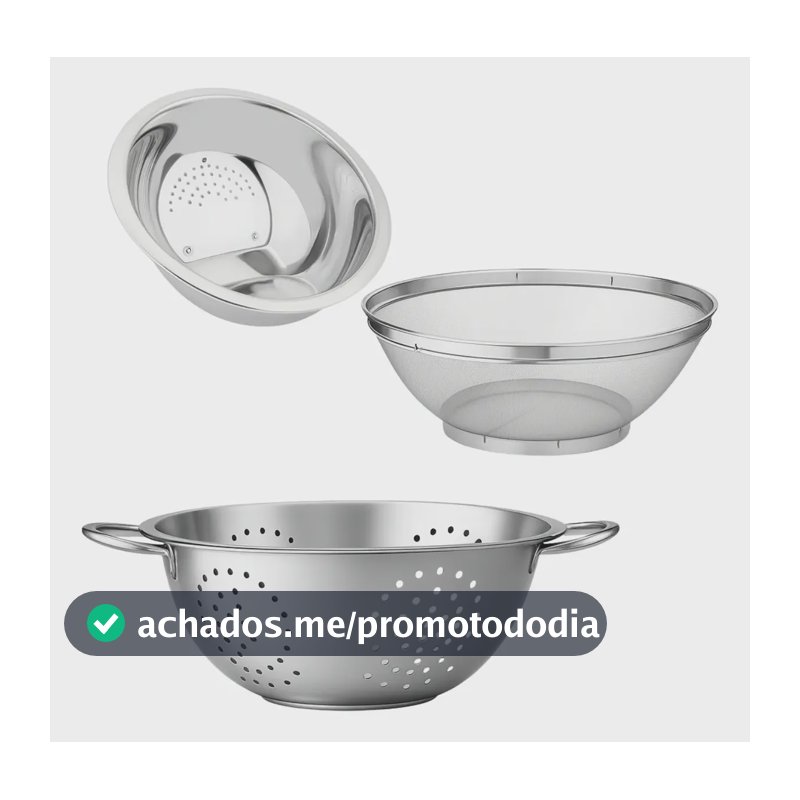 Kit 3 Pçs Escorredor De Arroz 20 + Macarrão 24 + Telado 18cm Inox