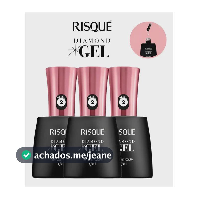 Kit Esmalte Risque Diamond Gel Top Coat Fixador 3 Unidades