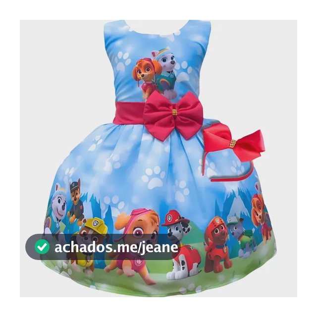 Vestido Patrulha Canina Cachorros Super Heróis Luxo Fantasia