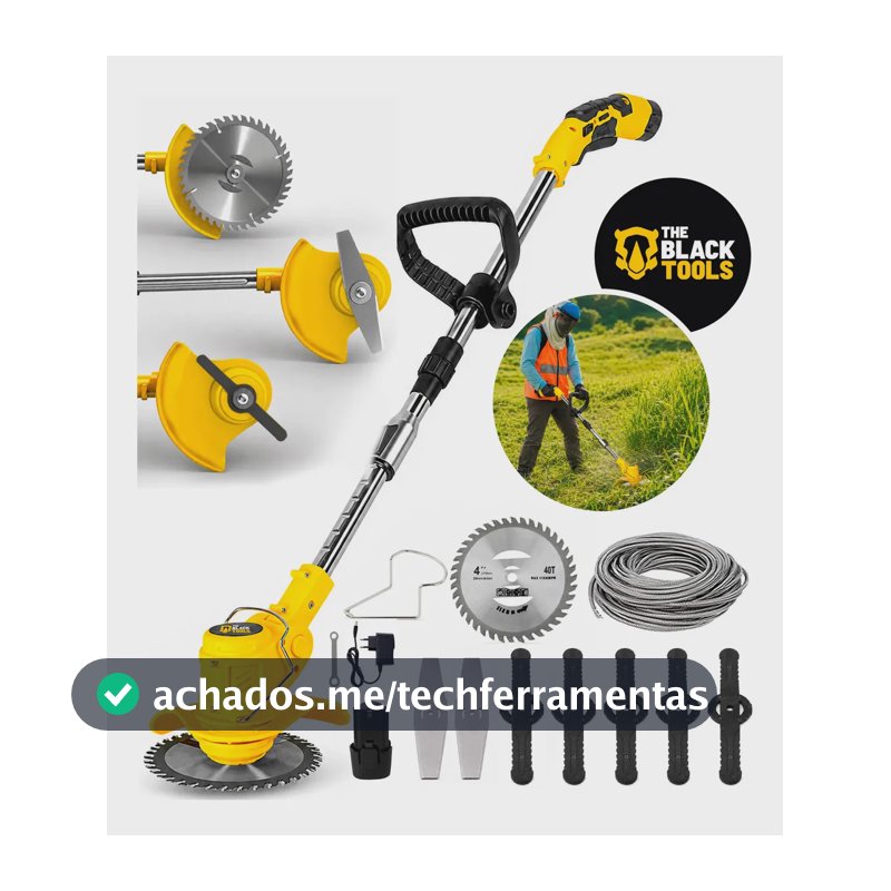 Roçadeira Aparador Grama A Bateria Recarregável 460w Profissional Com Acessórios Tcg12b The Black Tools
