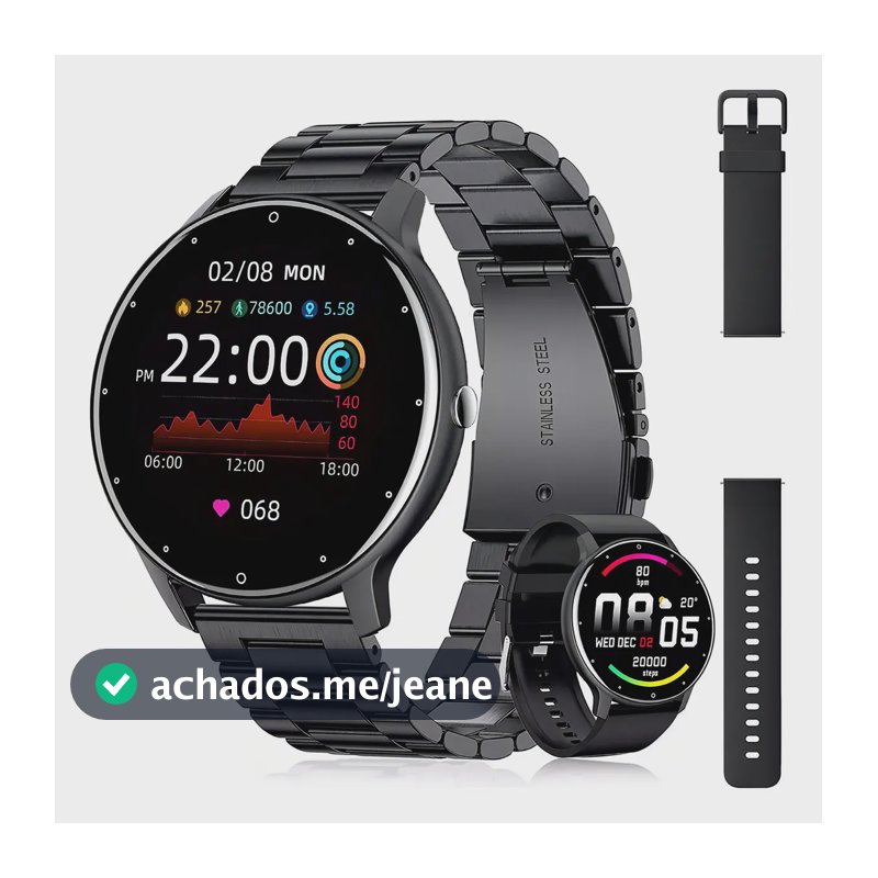 Smartwatch Mertto Esportivo ZL02 Com 2 Pulseiras, Tela de 1.39" para Android e iOS