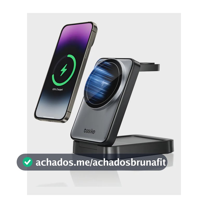 Carregador Indução Sem Fio 3em1 Basike Magsafe iPhone 17 16 15 14 Apple Watch AirPods Dobrável