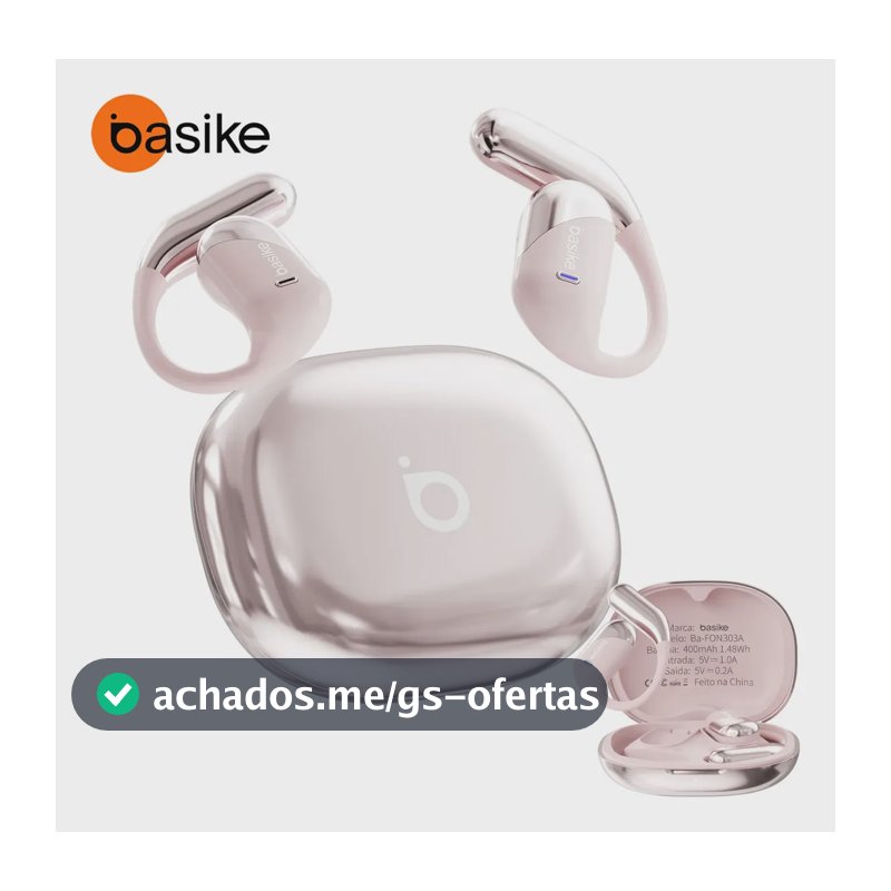 Fone de Ouvido Sem Fio Bluetooth 6.1 Esportivo OWS Com Ganchos Estéreo Hi-Fi com Microfone para Chamadas Claras, Controle de Volume Basike Fone Ouvido para Academia Corrida e Gamer, 100h Standby Rosa