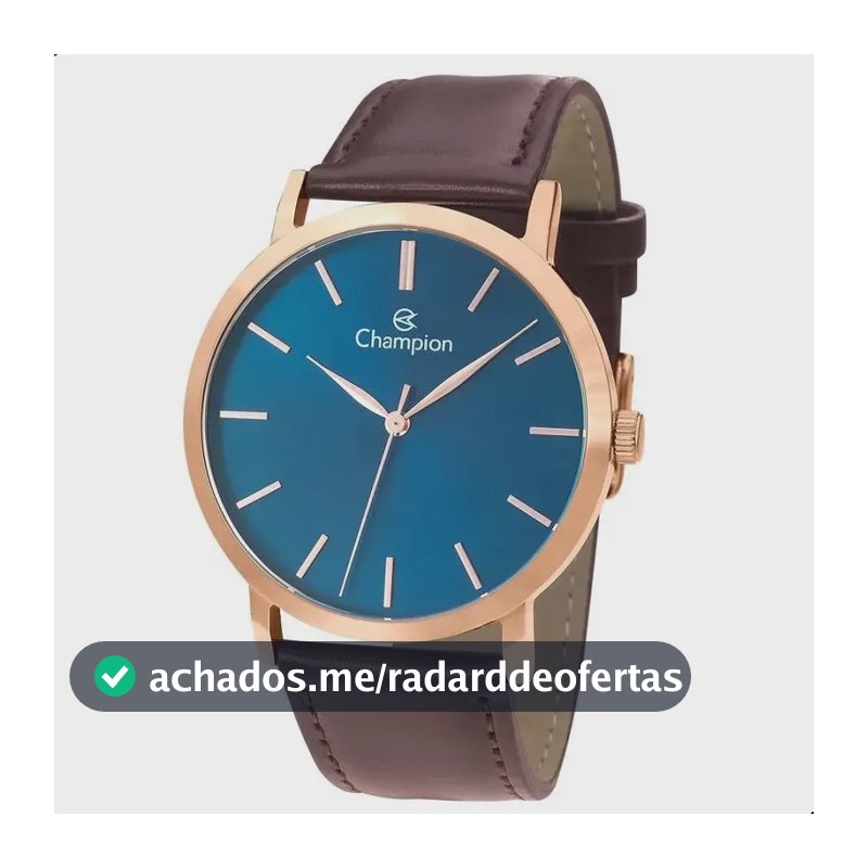 Relógio Champion Masculino Analógico Rose Gold com Pulseira de Couro Marrom e Mostrador Azul