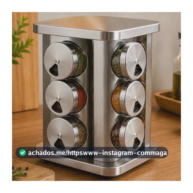 Porta Tempero Condimentos Giratório 360 12 Potes Vidro Inox Inox - Quadrado