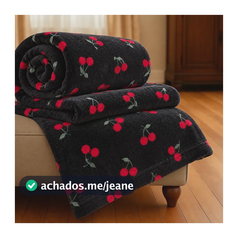 Cobertor Casal Manta Cereja Habitat Poá Bolinha Soft Macia Cereja Preto
