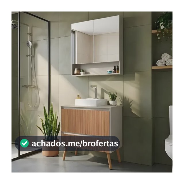 Conjunto Gabinete Armário Com Cuba E Espelho Para Banheiro Fendi / Madeiral Branca Um Furo