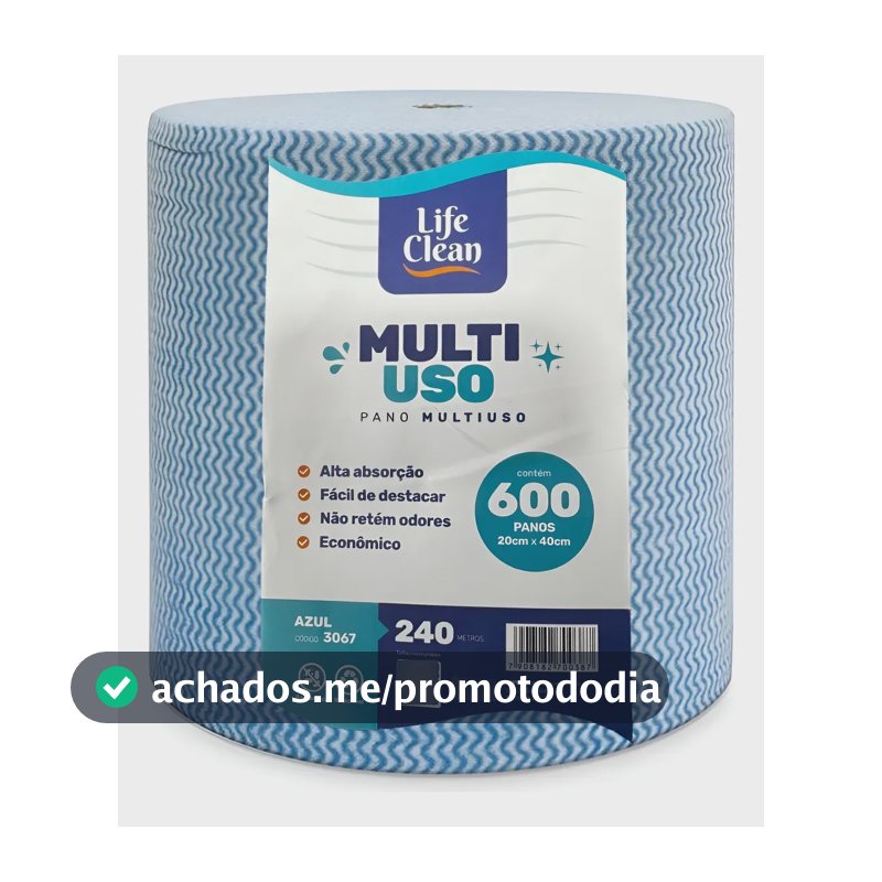 Pano Multiuso Azul Rolo 20cm X 240m C/ 600 Panos Azul