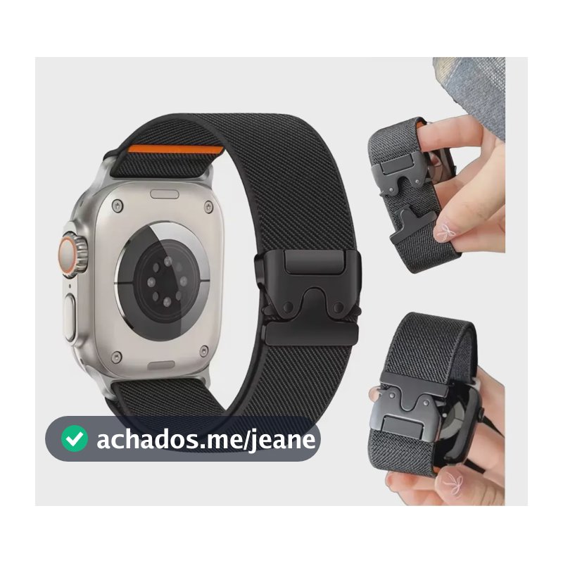 Pulseira Nylon Parachute Loop Para Apple Watch 44/45/46/49mm Preto
