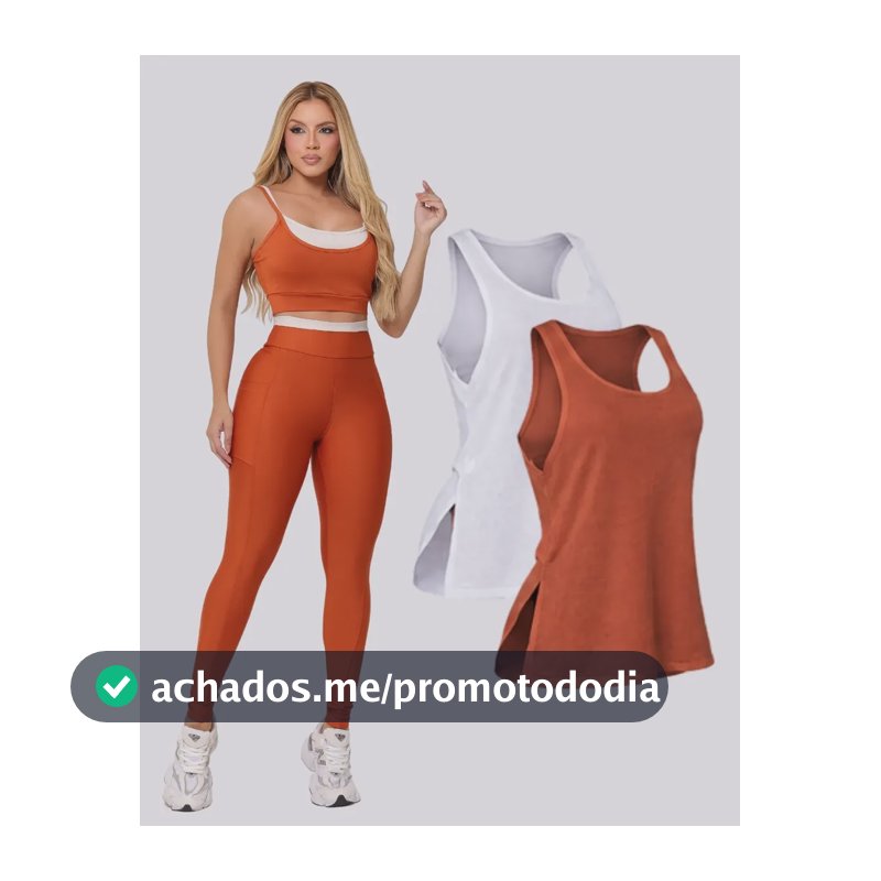 Conjunto Bicolor Blackout Legging C/ Bolso E Top + Regata Terracota M