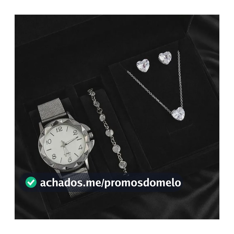 Kit Relógio Feminino Colar Brinco Pulseira Folheado Presente Prateado