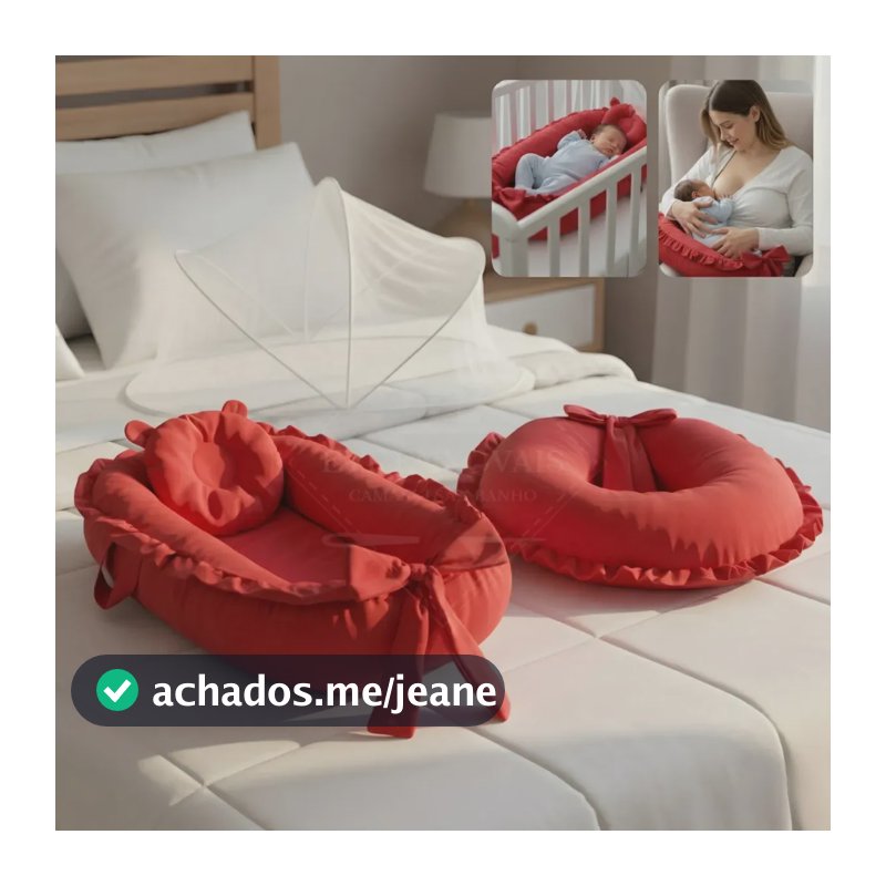 Kit Ninho Bebe Redutor De Berco Com Mosquiteiro E Almofada Amamentacao Conforto Ergonomico Enxoval Completo Recem Nascido Vermelho