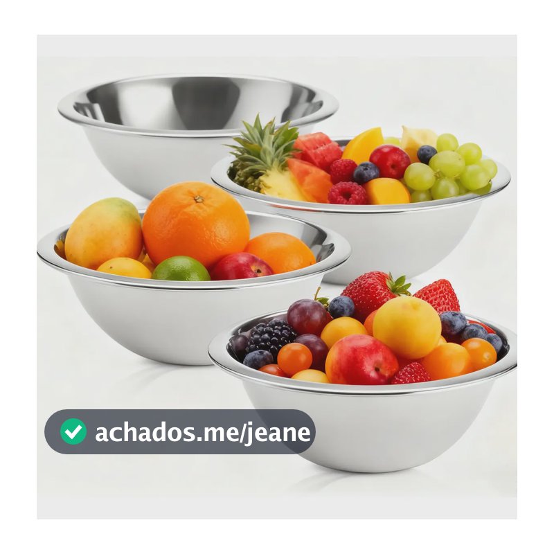 Kit 4 Tigelas Bowl Inox 24cm Aço Inoxidável Escovado Saladeira Bacia Multiuso Para Mistura Preparo de Alimentos Cozinha Massas Saladas