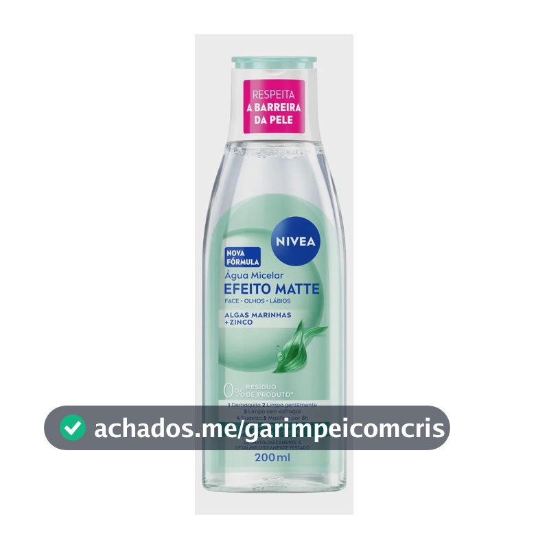 NIVEA Água Micelar Efeito Matte 200ml, Limpeza suave, Remove maquiagem e impurezas, Gentil com a pele
