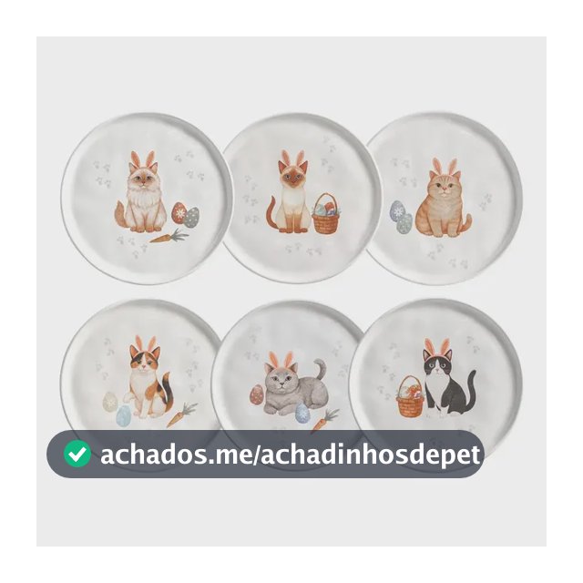 Jogo De 6 Pratos Sobremesa Em Cerâmica Bio Gatinhos Com 6 Peças 22cm Porto Brasil