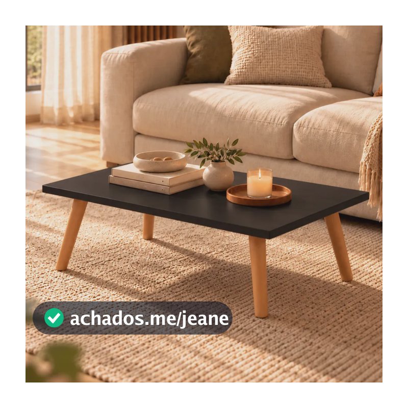 Mesa De Centro Retangular Grande Preta Sala De Estar Mesa Centro Moderna 65x45 Com Pés De Madeira Maciça