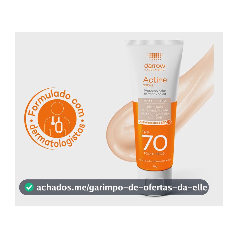 Protetor Solar Facial Dermatológico Darrow Actine Colors Pele Clara FPS70 40g