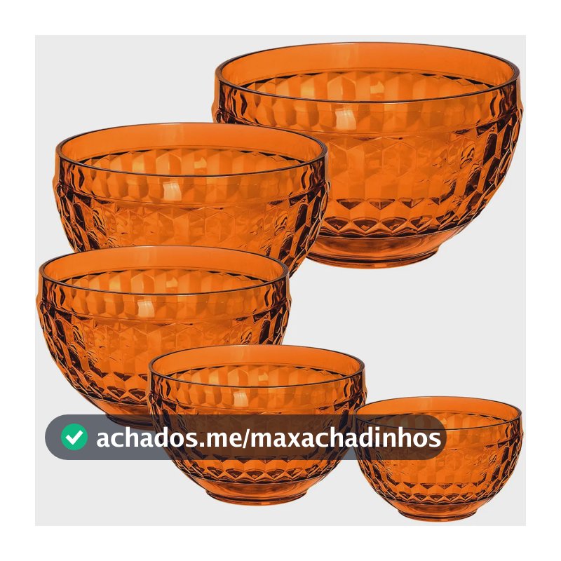 kit 5 Cumbuca Bool Tigela Cumbuca De Plástico Cozinha Jogo De Sobremesa Tigela Bowl Desenhado Trasparente Laranja âmbar
