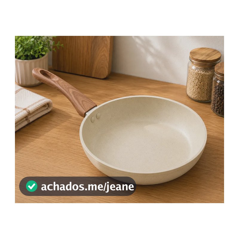 Frigideira Cerâmica Antiaderente Fogão Cooktop Indução Gás Premium Sem Tampa Frita Sem Óleo Não Gruda 24 Cm Bege Mundilar
